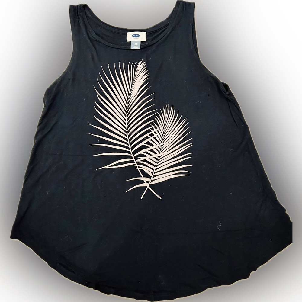 Old Navy Black Tank Top Shimmer Glitter Palm Leaf Print Women's Size XS